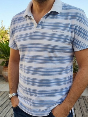 Calvin Klein Jeans men's striped polo shirt size M like new