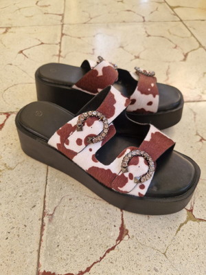 Πλατφόρμες mules Tsoukalas Shoes μέγεθος 40, καφέ-λευκό cow print