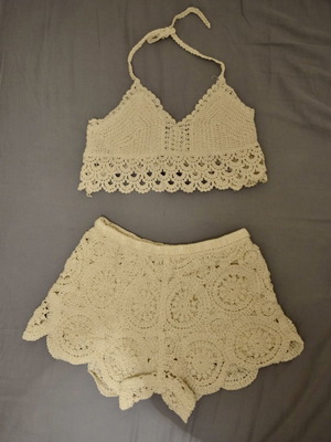 Handmade summer set from Santorini, top and shorts, white