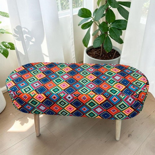 Fabric Pouf with Wooden Legs 90x40x46cm Boho colorful
