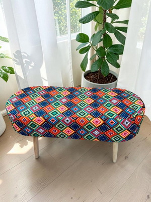 Fabric Pouf with Wooden Legs 90x40x46cm Boho colorful