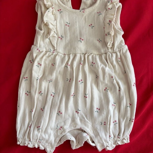 Summer romper for girl up to 6 months 68 cm organic cotton like new with cherry print