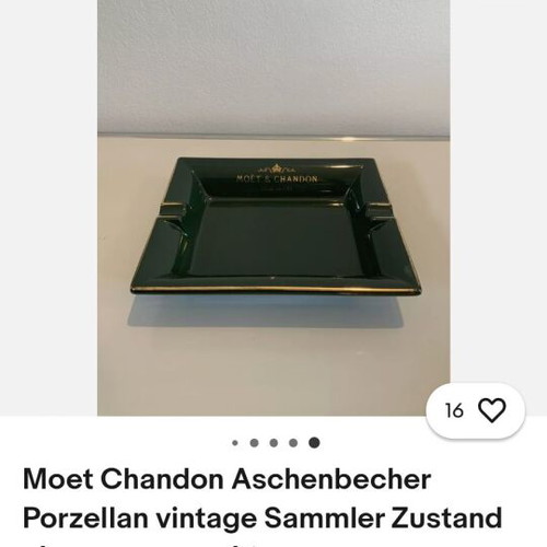 Vintage Moët & Chandon ashtray used, green with gold detail