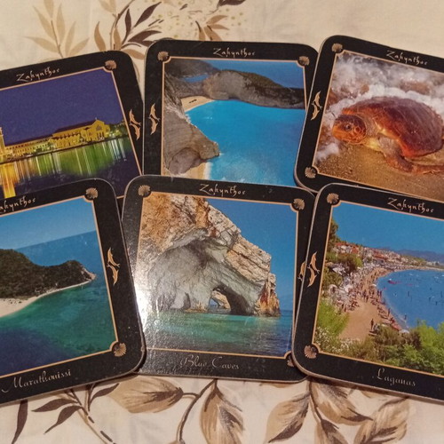 Natural Cork Souvenir Coaster Set like new, Zakynthos themes