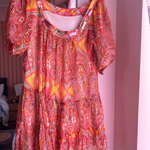 Boho dress tunic one size with ethnic print and stones, like new