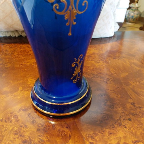 Large Bohemia vase used 44×17 cm with hand painting and 24k gold from 1950