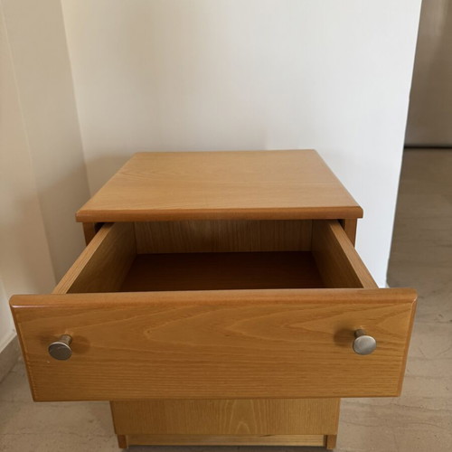 Wooden nightstand used with drawer and lockable cabinet