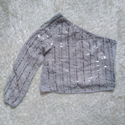 BSB one-shoulder top like new, gray with silver sequins, size 40