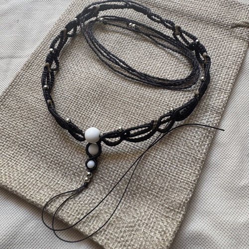 Choker macrame with natural white matte agate, new