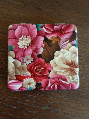 Compact mirror with pink flowers new