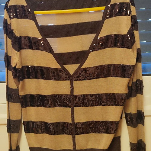 Raxevsky cardigan like new with beige and brown stripes and sequins, size L