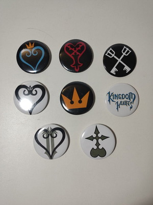Kingdom Hearts pins set of 8 new, large, black and white