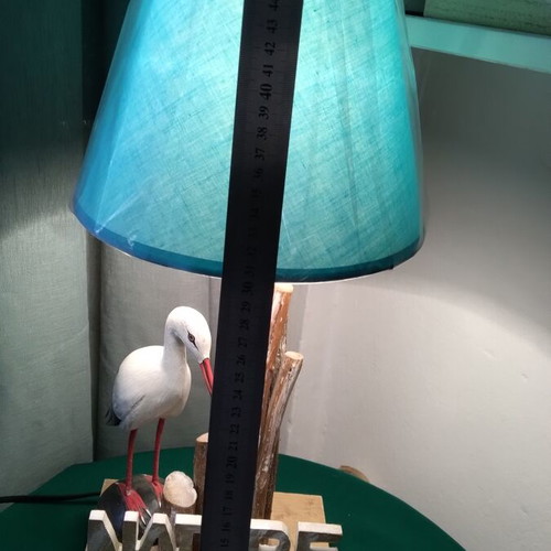 Nature table lamp like new with wooden base and new shade