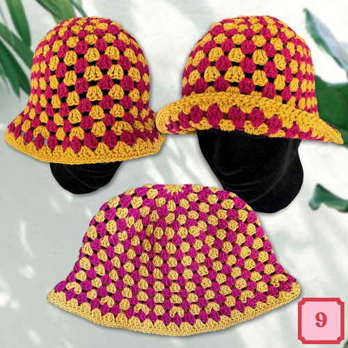 Handmade Bucket Hat "Raspberry & Mustard"