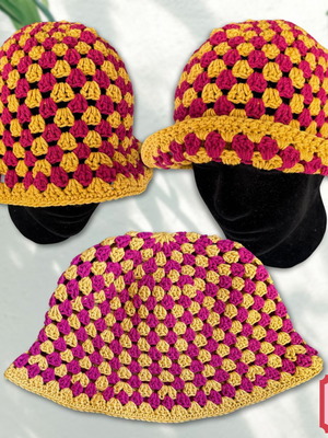 Handmade Bucket Hat "Raspberry & Mustard"