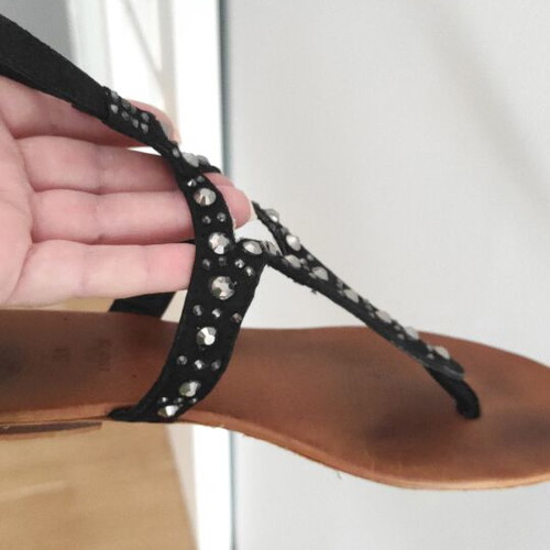 Gioseppo flat leather sandals with silver rhinestones size 38 used