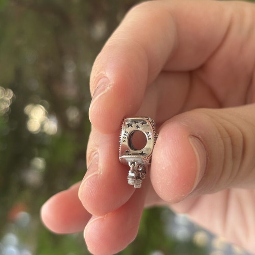 Pandora Moon and Stars Charm like new, silver with blue stones