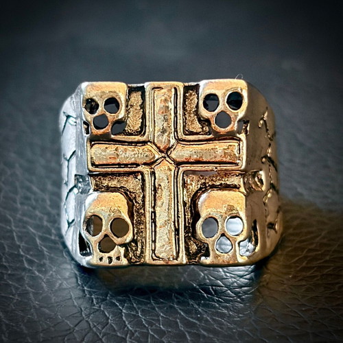 Gothic cross and skulls ring, M FORGE
