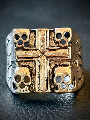 Gothic cross and skulls ring, M FORGE