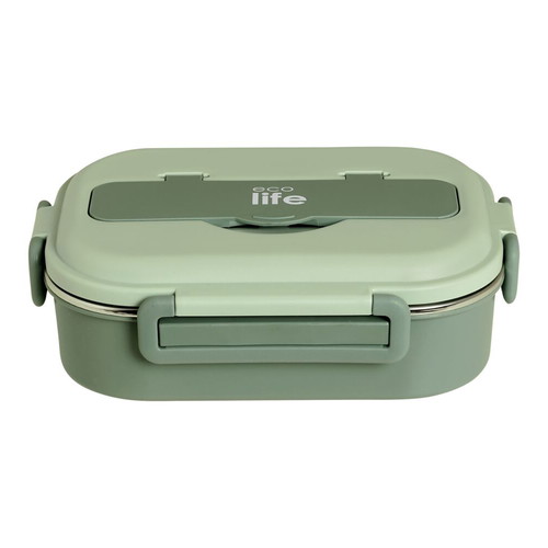 Ecolife 3-Compartment Green Lunchbox 1Lt with Spoon and Fork New