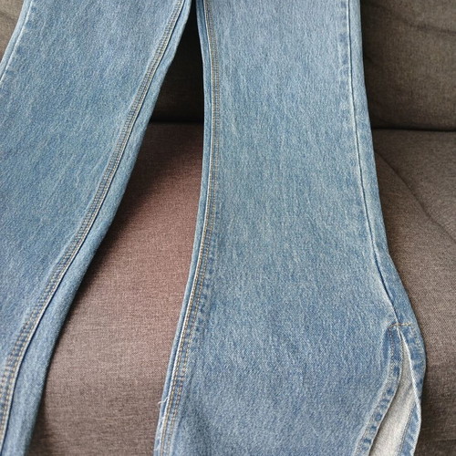 Denim Slit Jean new, mom fit, blue, size S