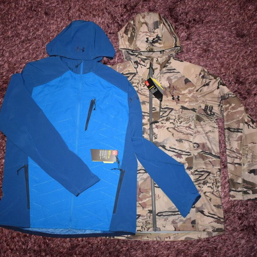 Under Armour Lightweight Fleece Shell Storm Camo Hunting Jacket new, size L, beige and gray