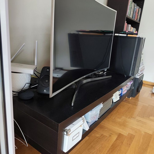TV stand used, black with large storage space
