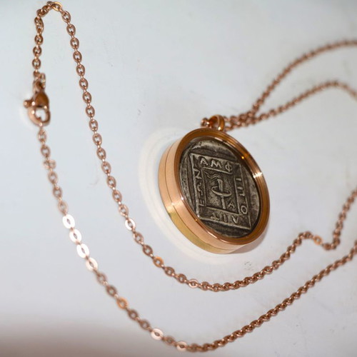 Ancient pendant silver-plated coin - replica - Philip, glass case necklace pendant 22K gold-plated