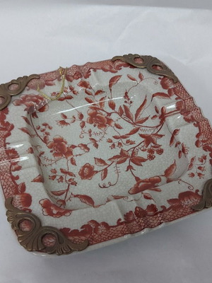 Vintage ashtray new, crackled porcelain with brass details