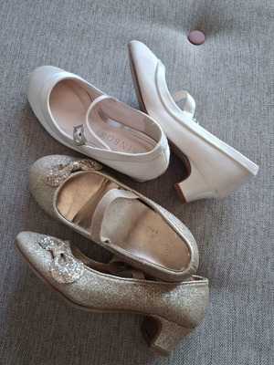 Girls' high heel shoes, white and gold, size 28