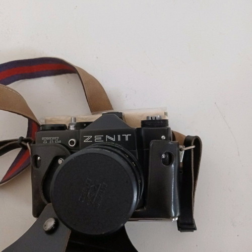 Zenit EM camera used with Helios 44M 2/58 lens and leather case