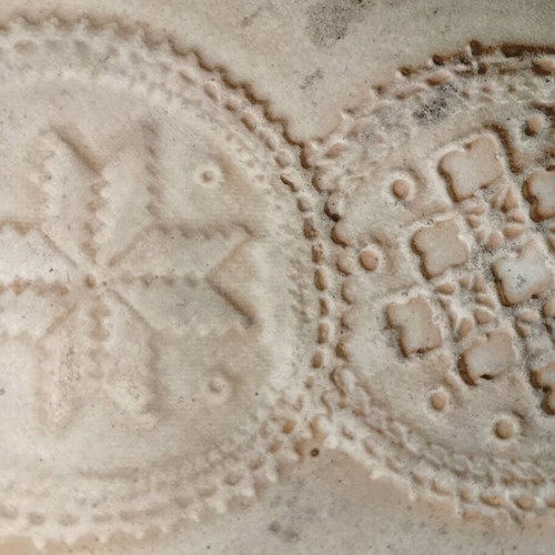 Cypriot ceramic lace imprint used with Hello Cyprus inscription