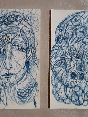 Pen sketches diptych Enorasi made to order