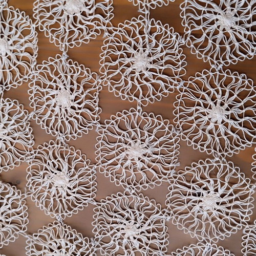 Embroidery with lace new, table runner 65x40 cm, ecru