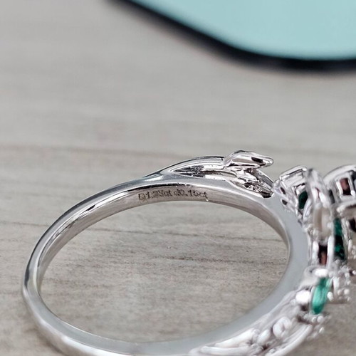 14K White Gold Engagement Ring with Emerald and Moissanite