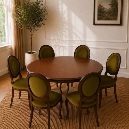 Dining table set with 6 chairs like new, solid wood