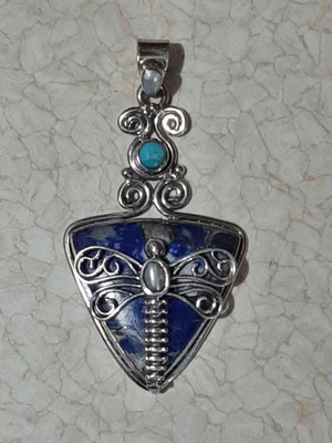 Dragonfly pendant 925 with sodalite, fresh water pearls and turquoise new