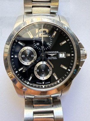 Longines Conquest 41mm αυτόματος χρονογράφος ρολόι μεταχειρισμένο, μαύρο και ασημί