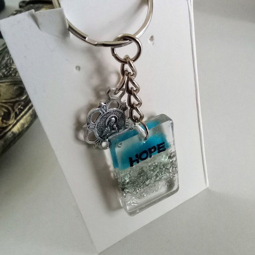 Handmade Hope pendant or keychain new, blue and silver