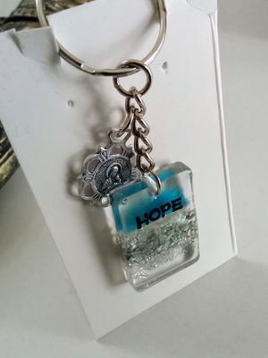 Handmade Hope pendant or keychain new, blue and silver