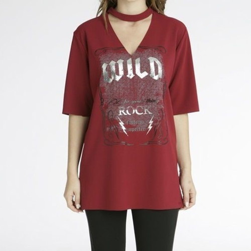 Long blouse new with neck opening, one size, burgundy