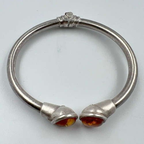 Vintage silver bracelet cuff with amber used
