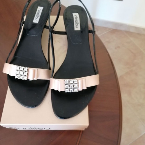 Ninalilou Italian leather sandals with satin bow and zircon stones like new