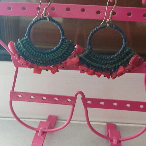Handmade earrings like new, red and green