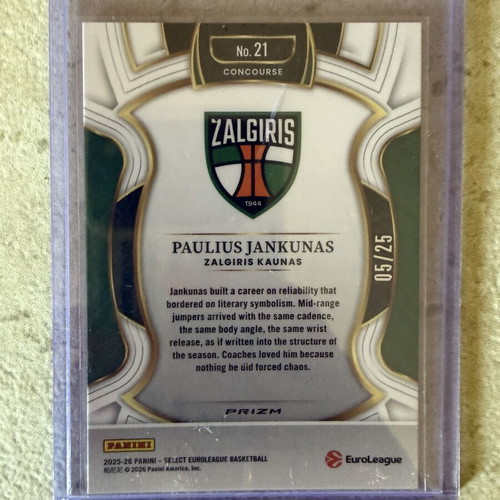 Paulius Jankunas 2025-2026 Panini Euroleague Select numbered card 05/25