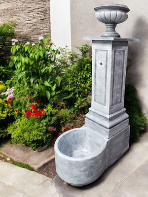 Garden fountain Selena concrete with white and gray planter