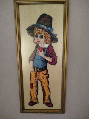 Vintage embroidered children's framed artwork used