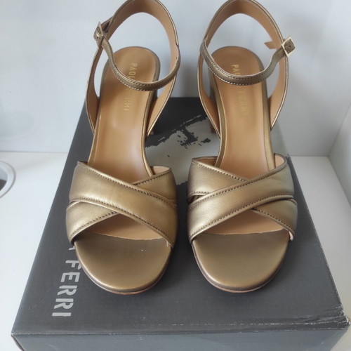Paola Ferri leather sandals, gold, size 41, 7cm heel