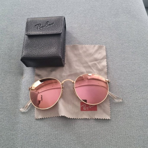 Ray Ban sunglasses used pink gold foldable with mirror