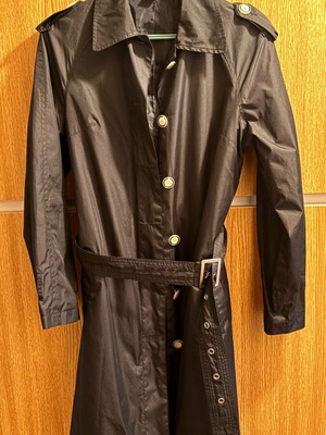 Thin waterproof coat used, size EU 36, black with belt